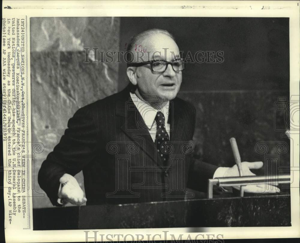1971 Press Photo Ambassador Kosciusko-Morizet speaks at United Nation&#39;s Assembly