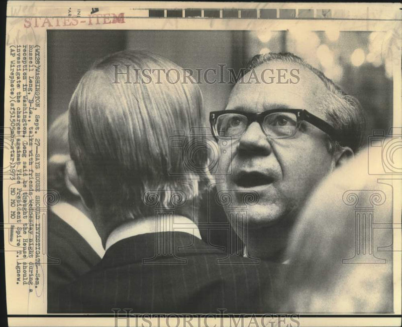 Load image into Gallery viewer, 1973 Press Photo Senator Russell Long talks with friends at Washington reception

