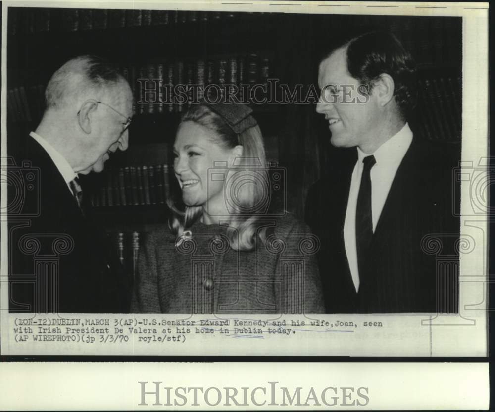 1970 Press Photo Edward &amp; Joan Kennedy visit President De Valera, Dublin,Ireland