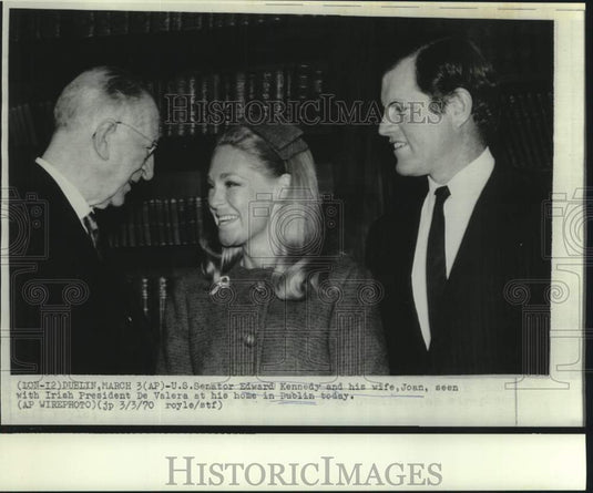 1970 Press Photo Edward & Joan Kennedy visit President De Valera, Dublin,Ireland