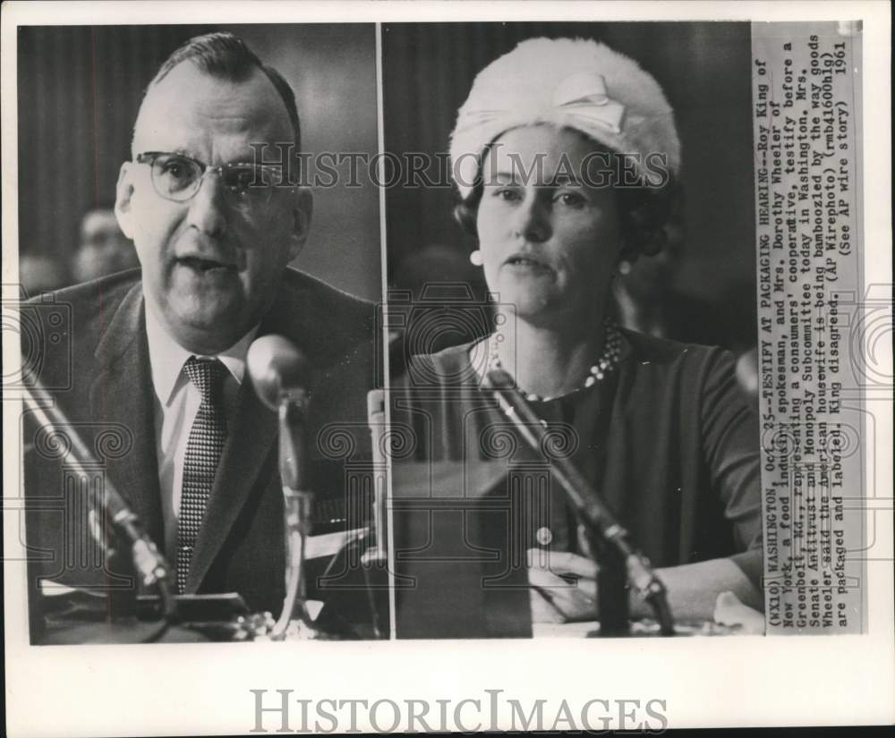 1961 Press Photo Roy King and Dorothy Wheeler at Senate Antitrust and Monopoly