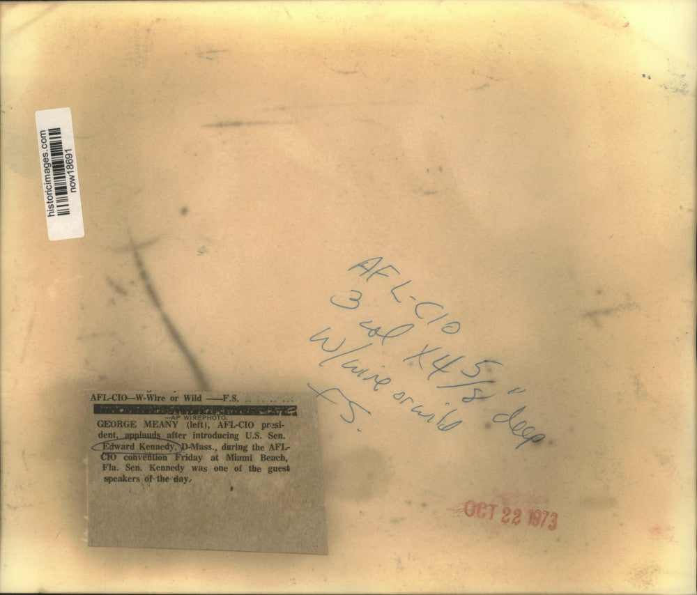 1973 Press Photo AFL-CIO President Meany introduces Senator Edward Kennedy