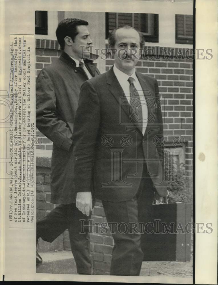 Load image into Gallery viewer, 1971 Press Photo Dr. Albert LaVerne leaves court martial trial of Lt. Calley.
