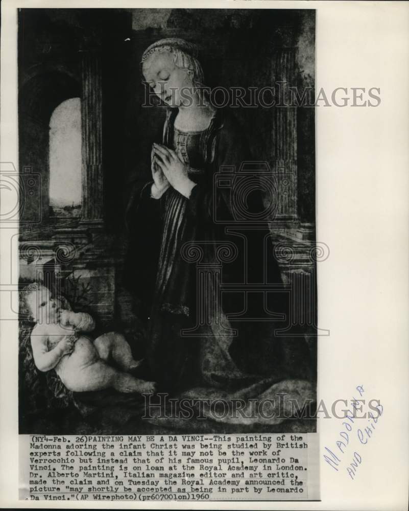 1960 Press Photo Madonna adoring infant Christ may be a Da Vinci - now18921