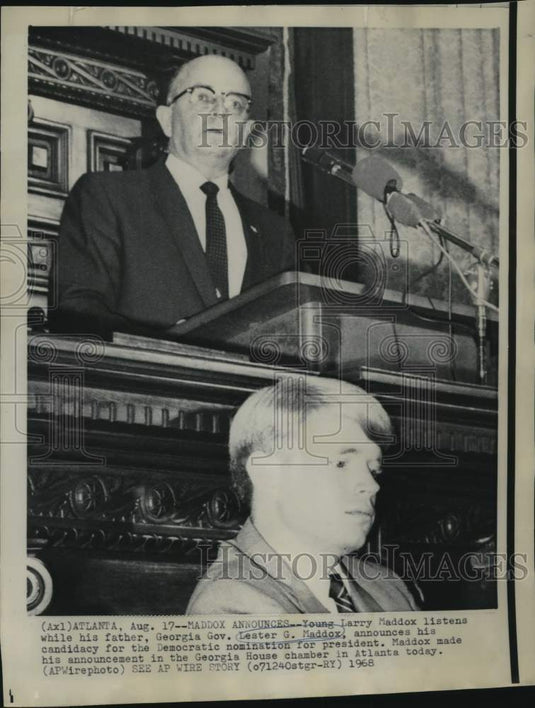 1968 Press Photo Governor Maddox and son, Larry, in Georgia's House Chamber