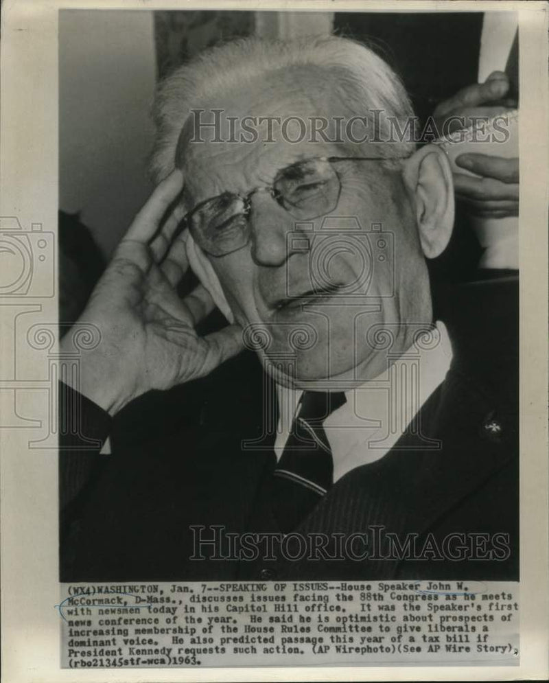 Load image into Gallery viewer, 1963 Press Photo House Speaker John McCormack with newsmen at Capitol Hill
