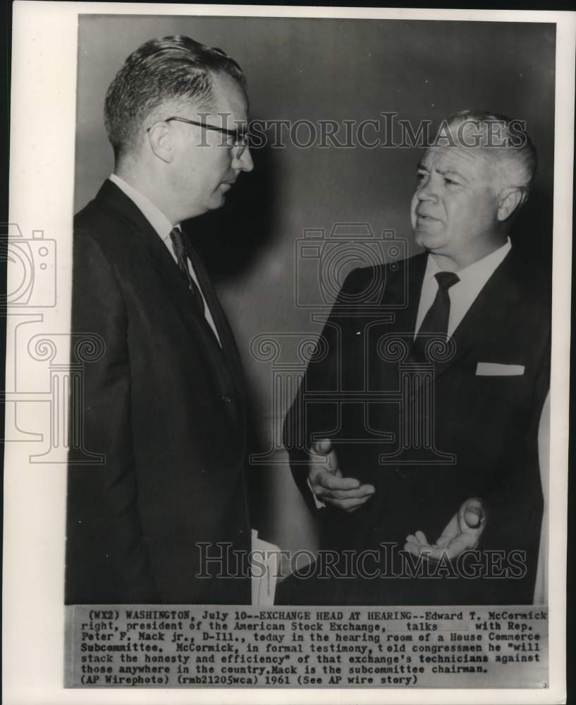 1961 Press Photo American Stock Exchange Edward McCormick at Commerce hearing