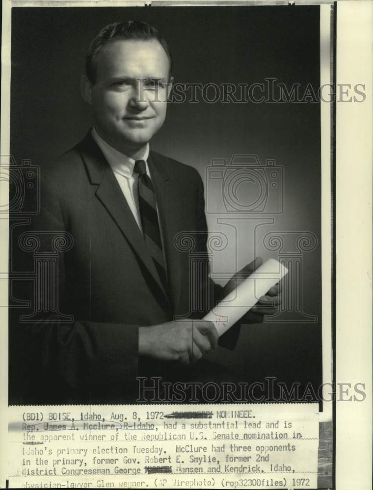 1972 Press Photo James McClure, Republican U.S. State nominee from Idaho.