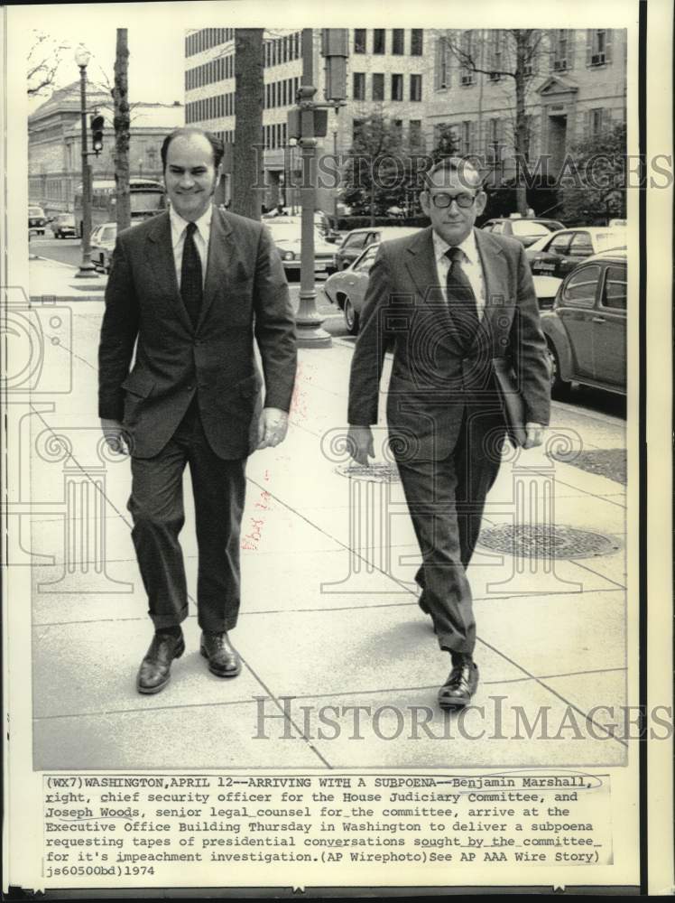 1974 Press Photo Benjamin Marshall, Joseph Woods arrive in Washington, DC