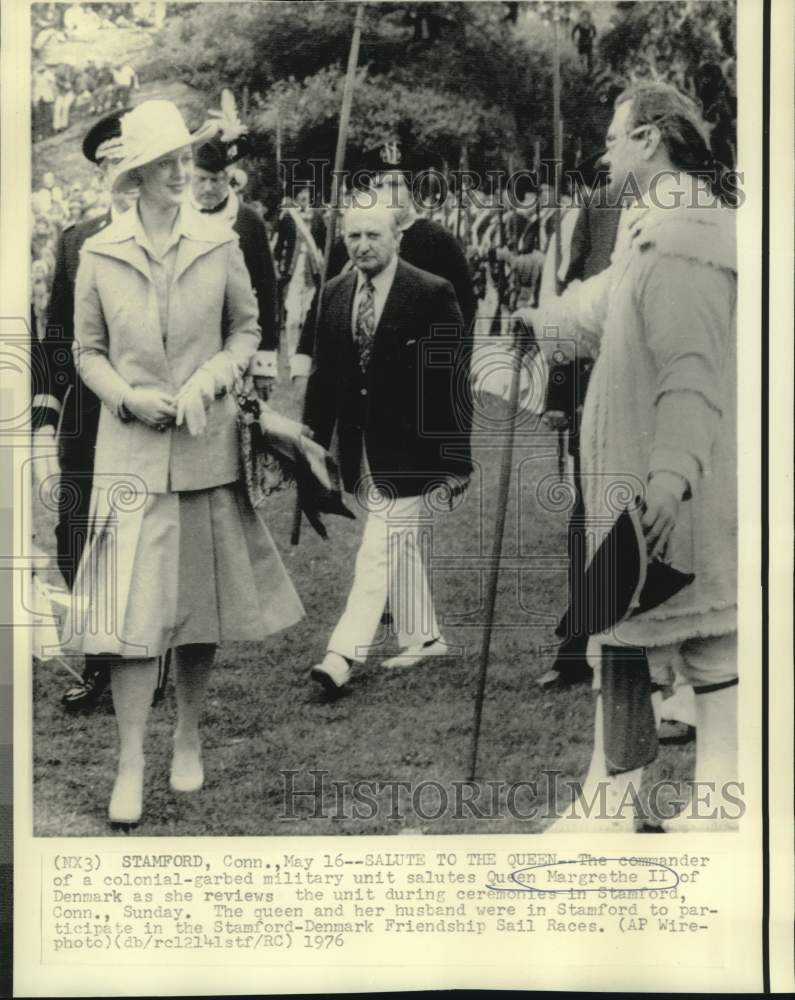 1976 Press Photo Commander salutes Queen Margrethe II of Denmark, Stamford, CT
