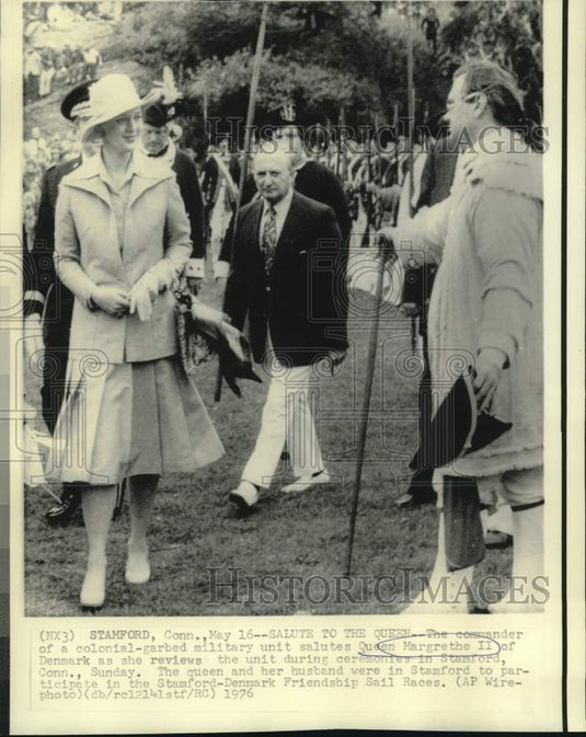 1976 Press Photo Commander salutes Queen Margrethe II of Denmark, Stamford, CT