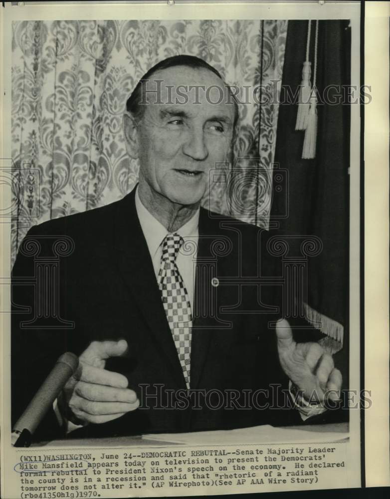 1970 Press Photo Senate Majority Leader Mike Mansfield appears on television