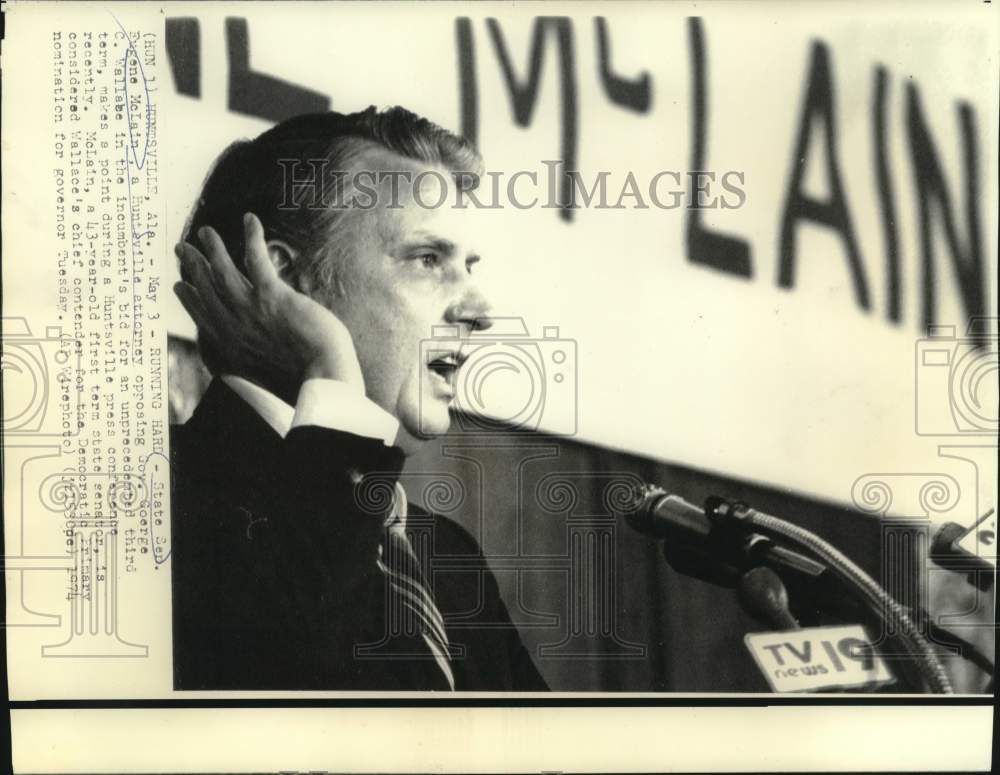1974 Press Photo State Senator Eugene McLain at Huntsville press conference
