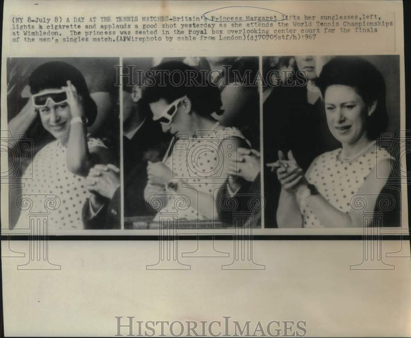 Load image into Gallery viewer, 1967 Press Photo Views of Princess Margaret at Wimbledon World Tennis Match
