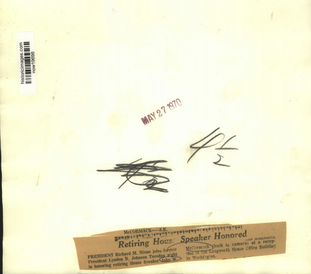 1970 Press Photo Retiring House Speaker McCormack honored by Presidents