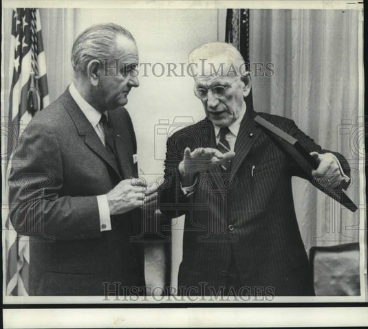 1968 Press Photo House Speaker McCormack gestures while talking with Johnson