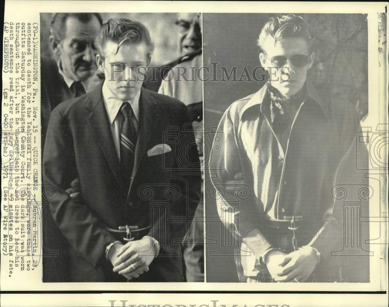 Load image into Gallery viewer, 1971 Press Photo Aubran Martin, convicted murderer wears two different outfits
