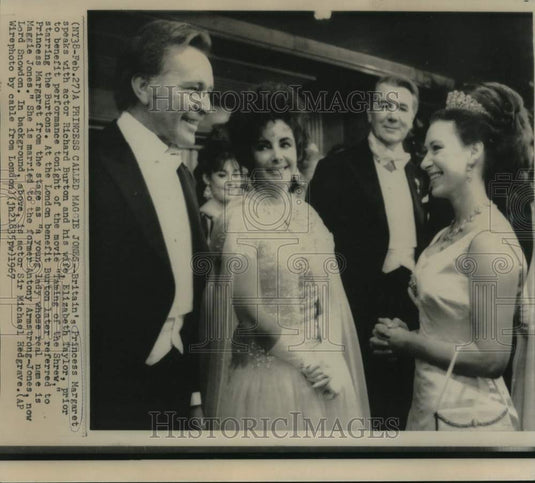 1967 Press Photo Princess Margaret meet Richard Burton and Elizabeth Taylor