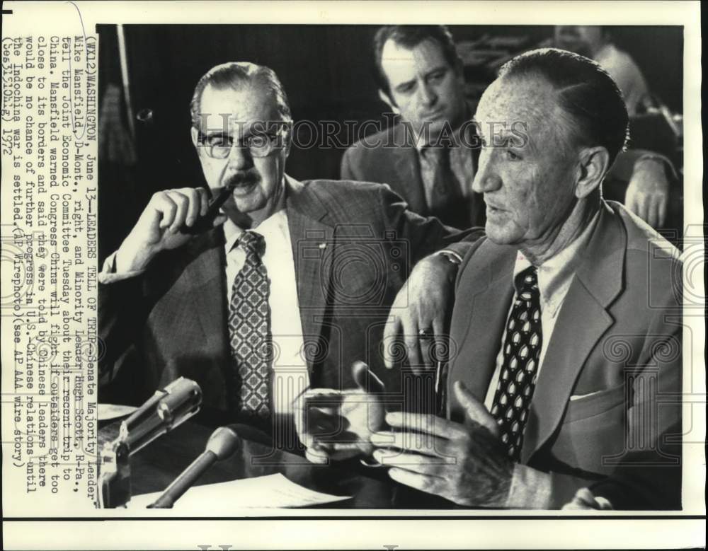 1972 Press Photo Senators Mansfield and Scott at Joint Economic Committee