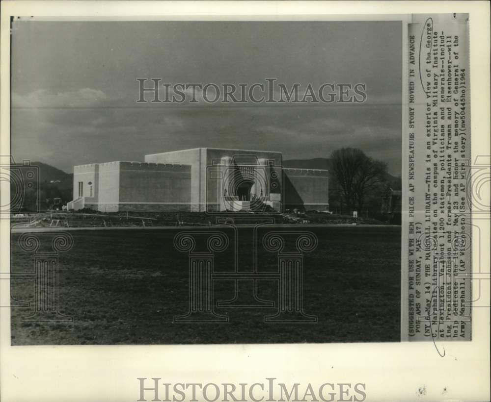 1964 Press Photo Exterior view of George C. Marshall Library in Virginia