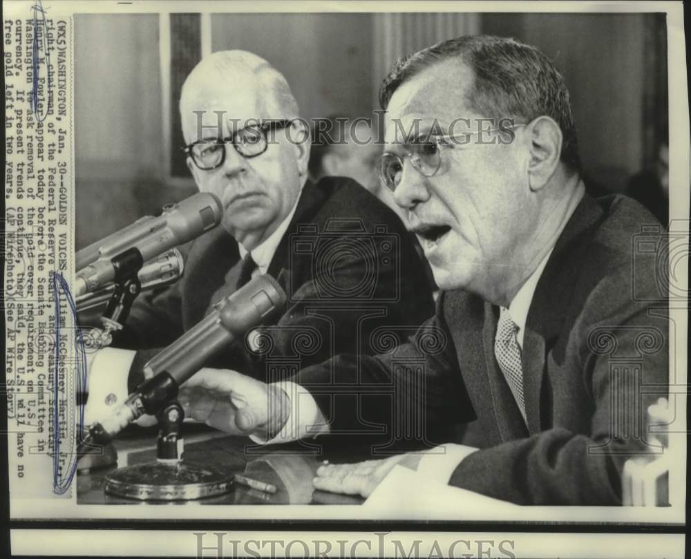 1968 Press Photo William Martin and Fowler at Senate Banking Committee hearing