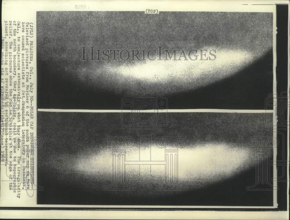1969 Press Photo Televised pictures from Mariner 6 of south polar cap of Mars