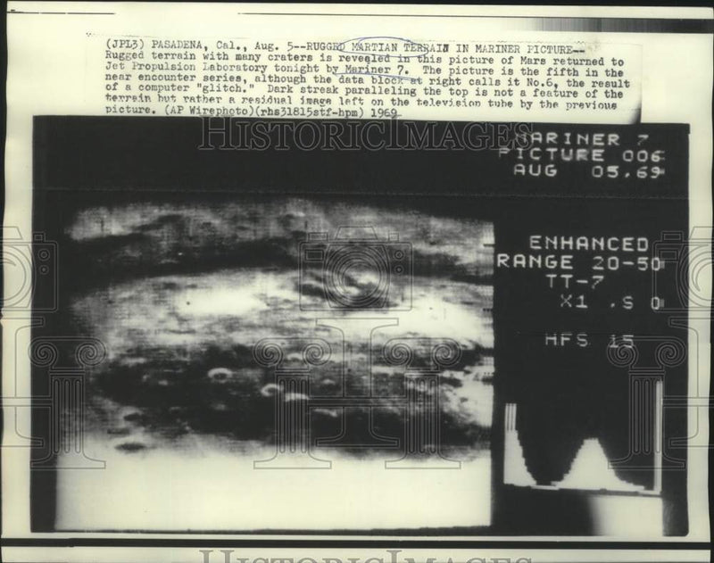 Load image into Gallery viewer, 1969 Press Photo Terrain and craters of Mars made by Mariner 7 camera.
