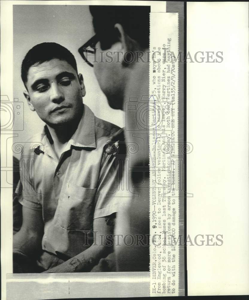 1970 Press Photo Baltansar Martinez at Denver Police Department for questioning
