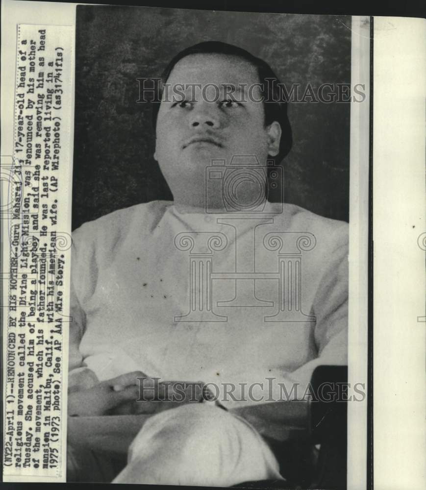 1973 Press Photo Divine Light Mission religious leader Guru Maharaj Ji.