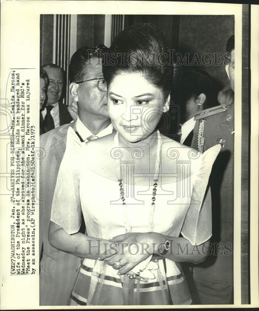 1973 Press Photo Imalda Marcos arrives for &quot;Meet the Press&quot; dinner, Wash. DC