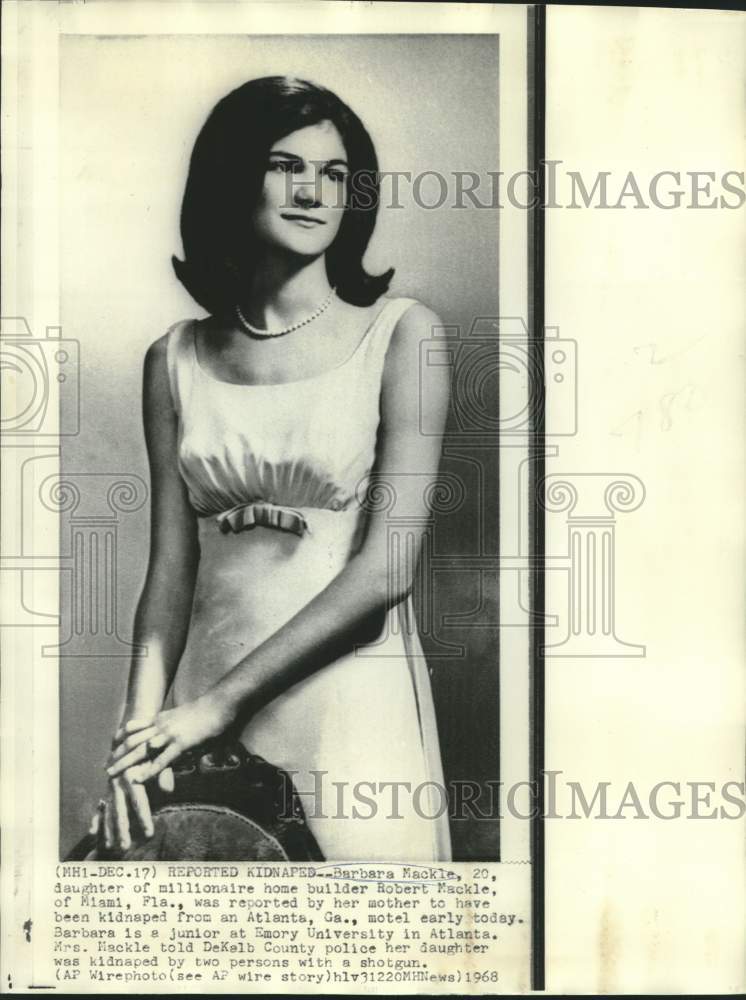 1968 Press Photo Barbara Mackle, professional photo, re: kidnapping in Georgia