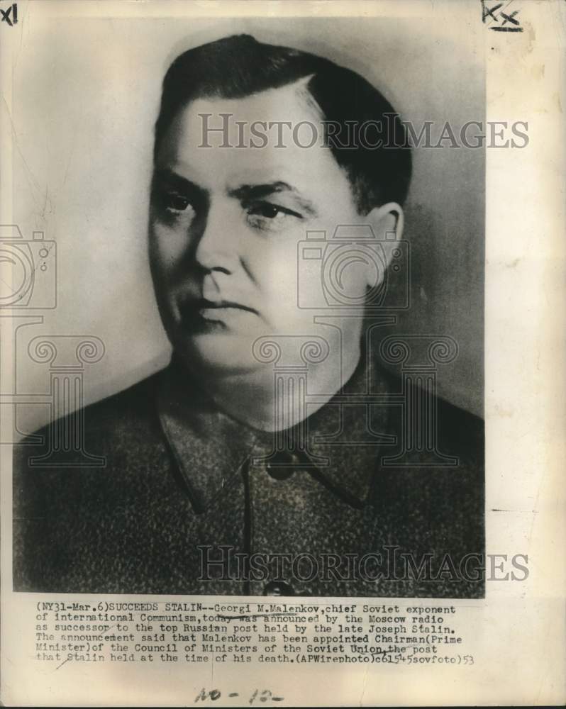 Load image into Gallery viewer, 1953 Press Photo Georgi Malenkov named as Prime Minister to succeed Stalin
