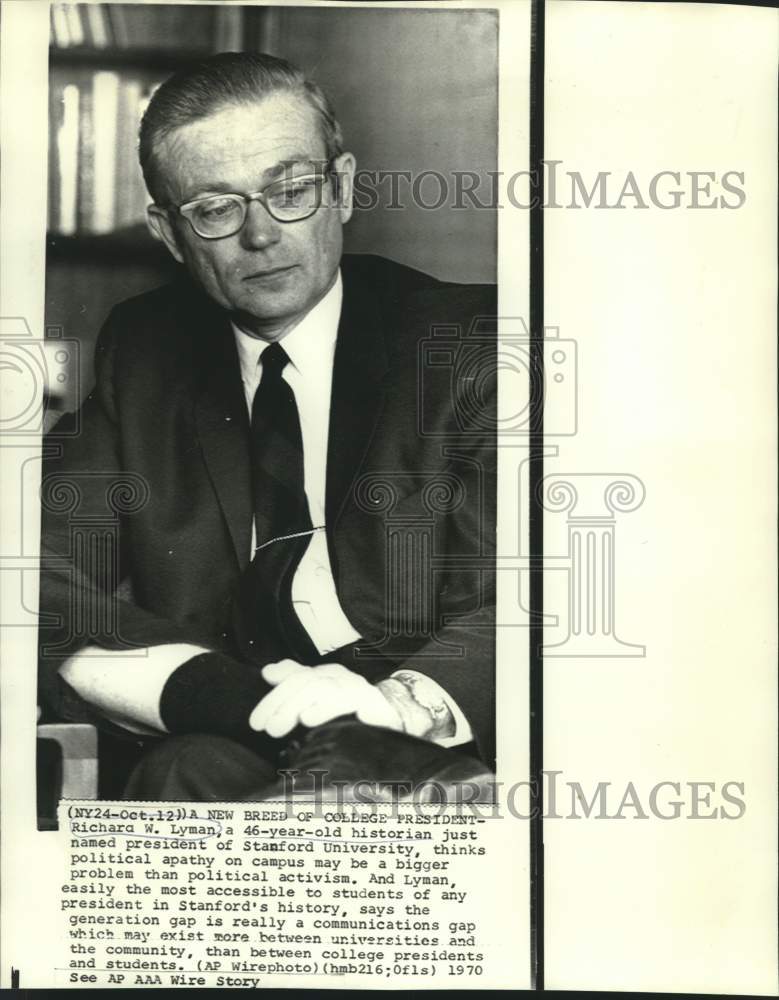 Load image into Gallery viewer, 1970 Press Photo Richard Lyman, new president of Stanford University, New York
