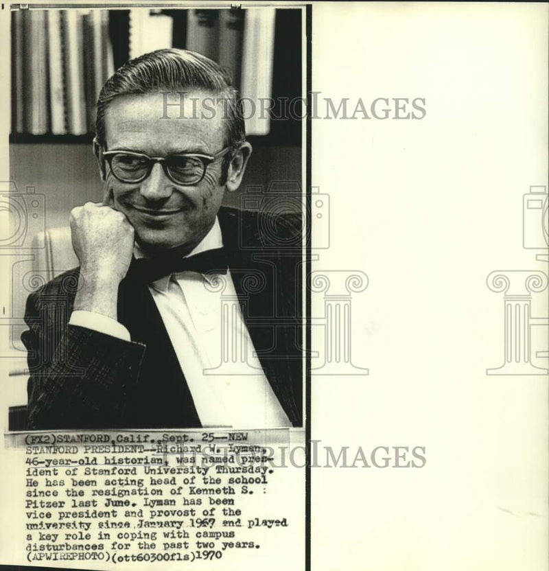 Load image into Gallery viewer, 1970 Press Photo New Stanford University, California president Richard W. Lyman
