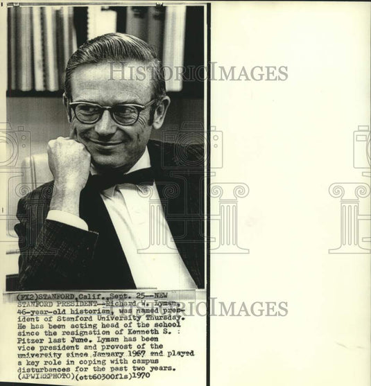 1970 Press Photo New Stanford University, California president Richard W. Lyman