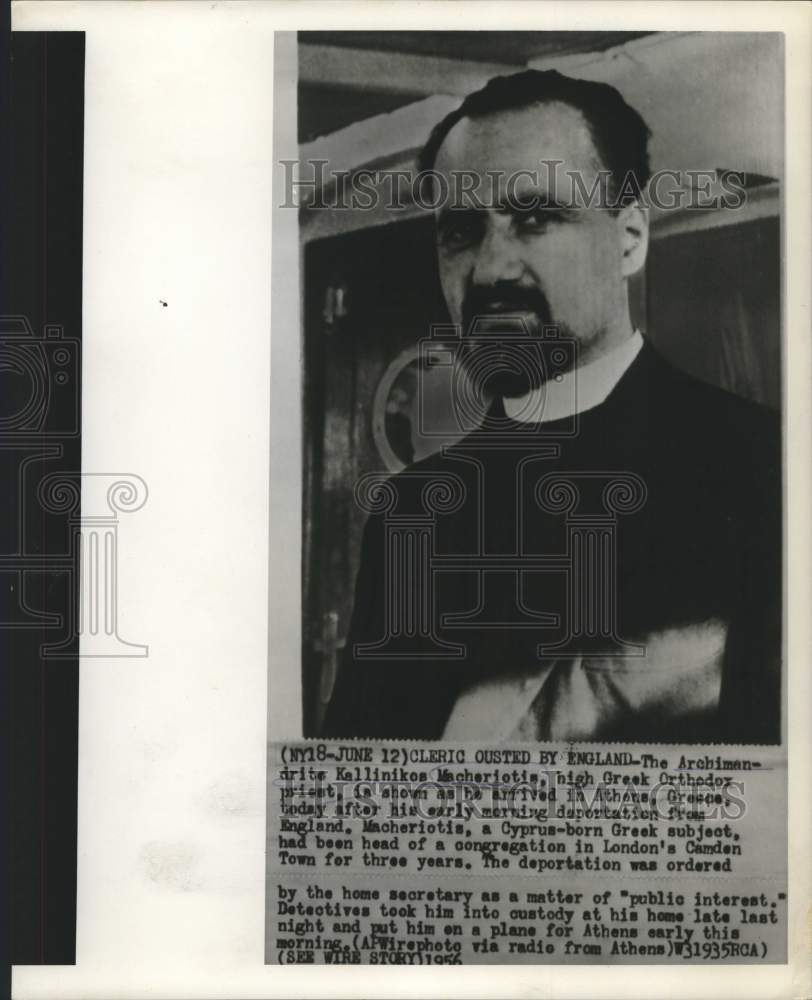 1956 Press Photo Greek priest Macheriotis deported from England to Greece