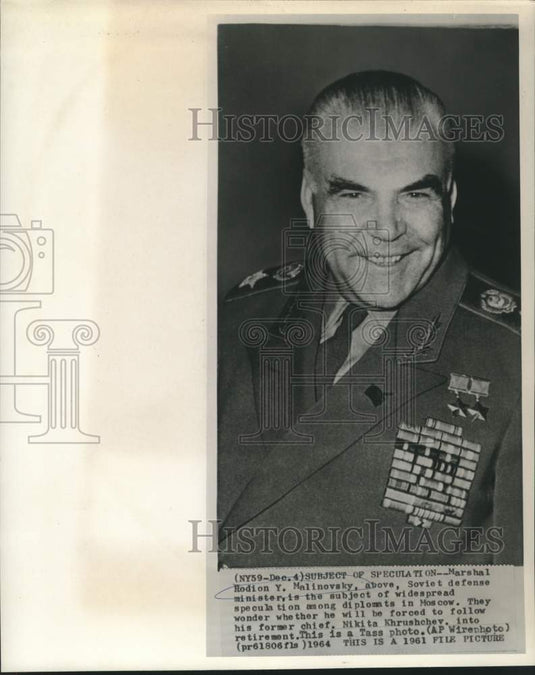 1961 Press Photo Soviet Defense Minister Marshal Rodion Y. Malinovsky