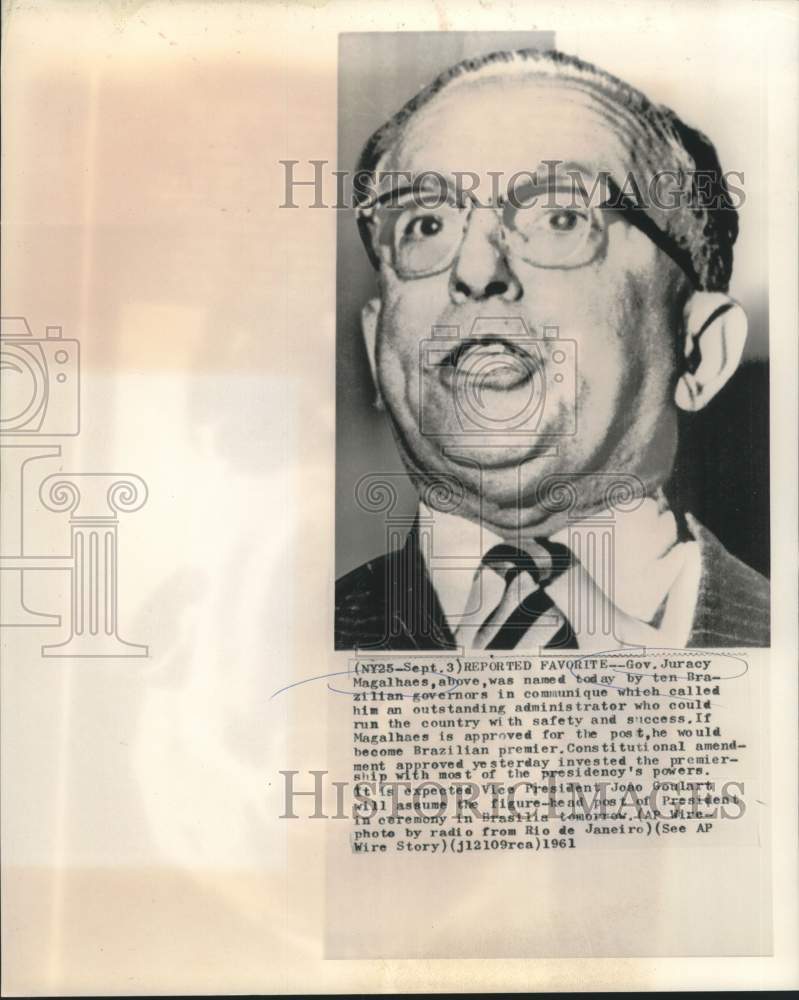 1961 Press Photo Brasilie's Governor Juracy Magalhaes - now20432