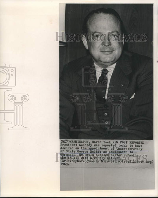 1963 Press Photo Undersecretary George McGhee appointed Ambassador to Germany