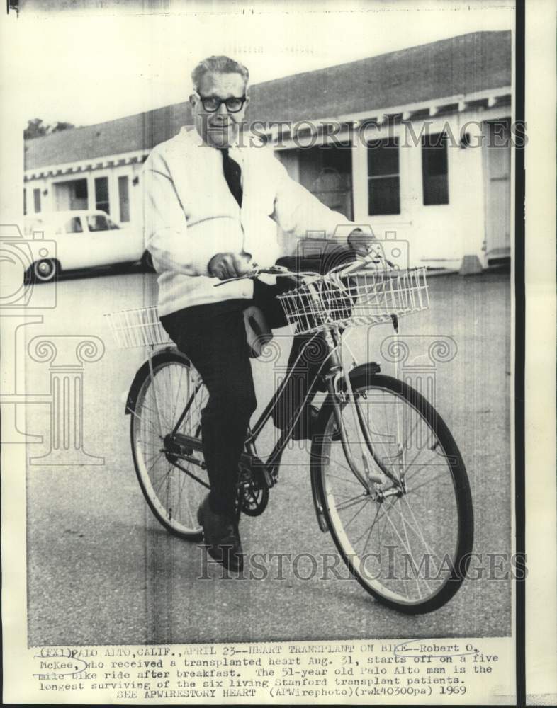 1969 Press Photo Heart transplant patient Robert McKee rides bicycle - now20481