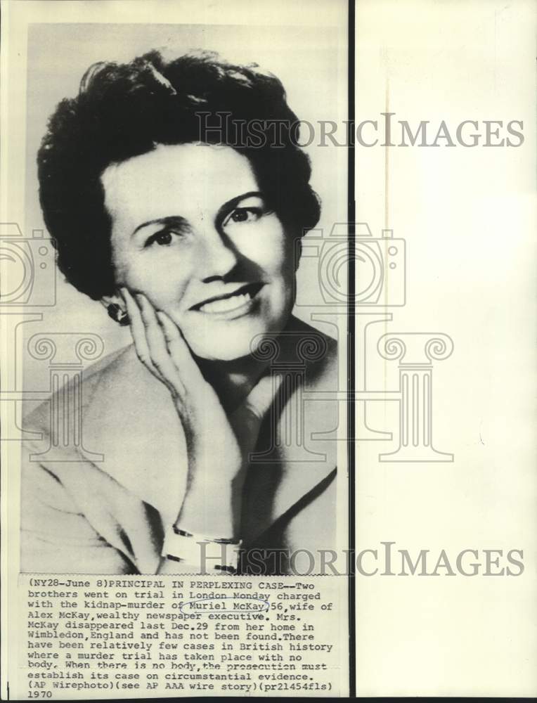 1970 Press Photo Muriel McKay, wife of wealthy newspaper executive, Alex McKay.