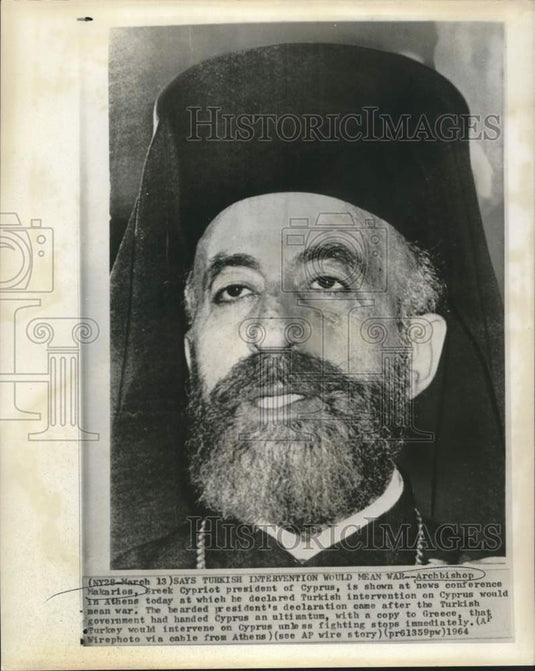 1964 Press Photo Cyprus President Archbishop Makarios at press conference