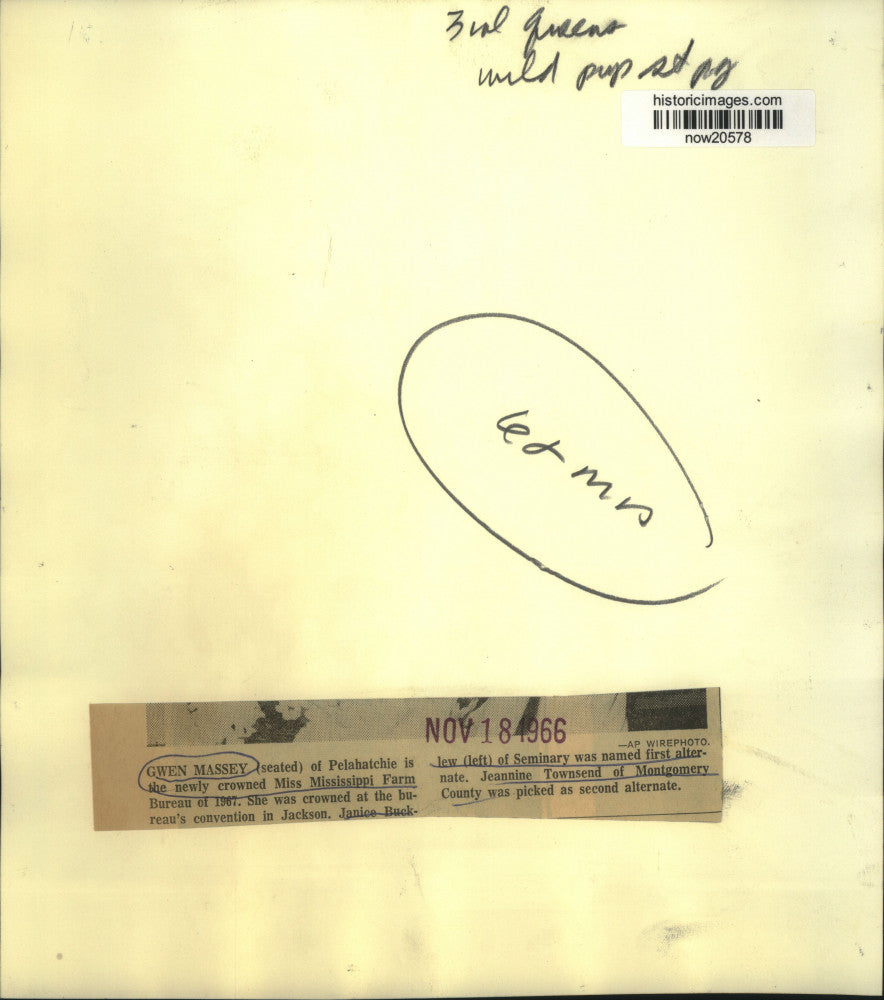 1966 Press Photo Miss Mississippi Farm Bureau Gwen Massey and alternates