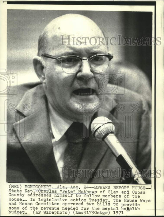 1971 Press Photo State Representative Mathews at House Ways and Means Commitee