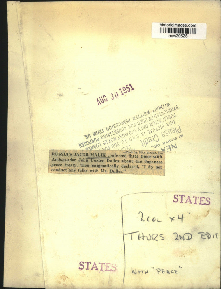 1951 Press Photo Russia's Jacob Malik in meeting regarding Japanese peace treaty