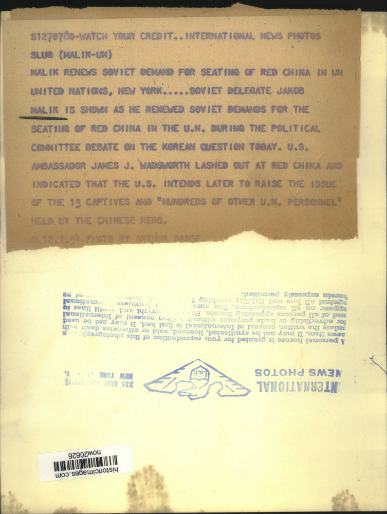 1954 Press Photo Jakob Malik shown at United Nations in New York - now20626