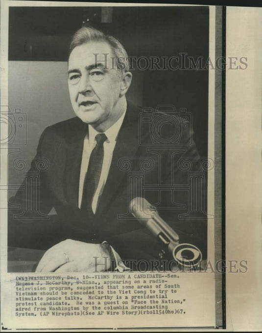 1967 Press Photo Senator Eugene McCarthy appears on CBS' "Face the Nation."
