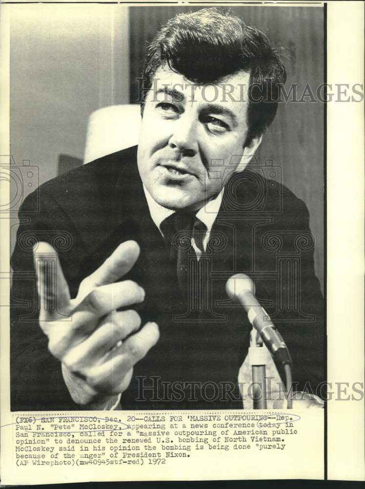 1972 Press Photo Representative Paul McCloskey at San Francisco news conference