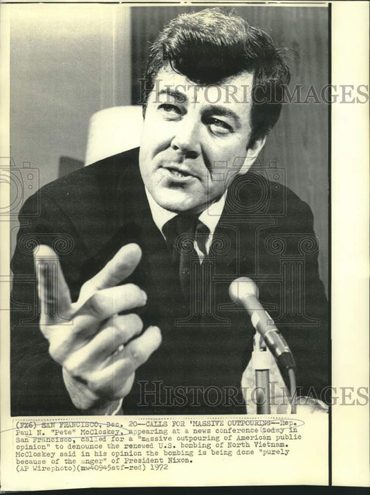 1972 Press Photo Representative Paul McCloskey at San Francisco news conference