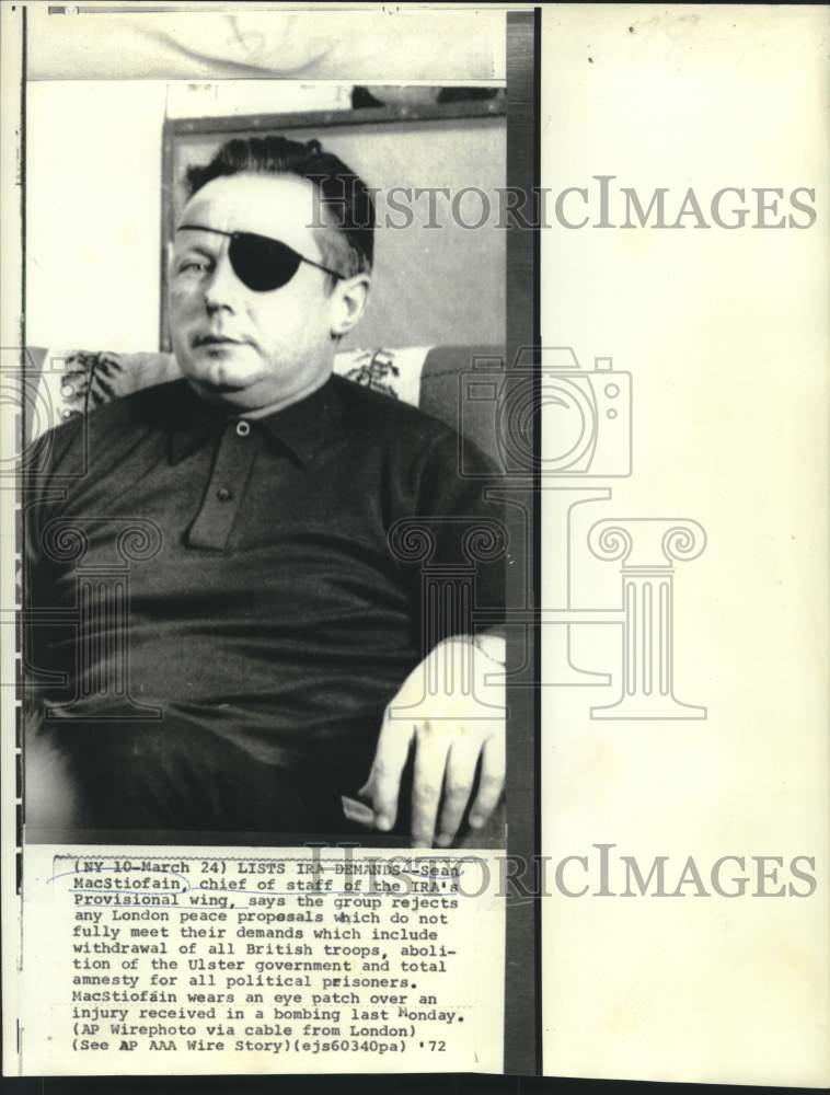1972 Press Photo IRA's Provisional wing Chief of Staff Sean MacStiofain